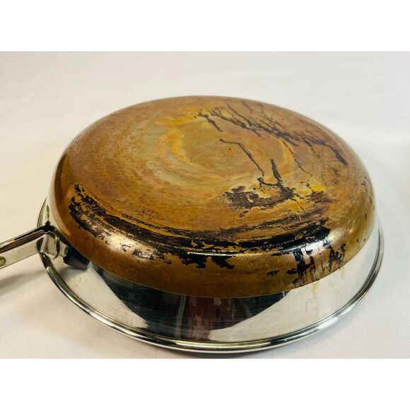 Vtg. Revere Ware 1801 9" Skillet Frying Pan Copper Bottom w/ Lid Clinton ILL 88 - Picture 4 of 8